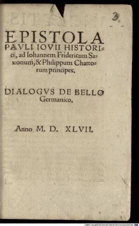 Epistola ad principes Johannem Fridericum Saxonum et Philippo Lantgravio Chattorum