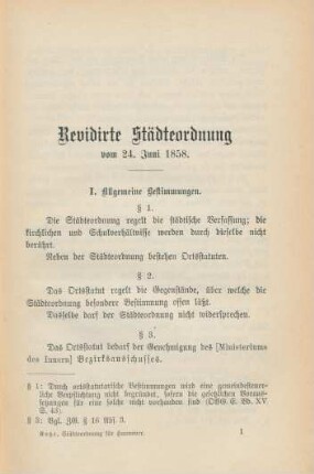 Revidirte Städteordnung vom 24. Juni 1858.