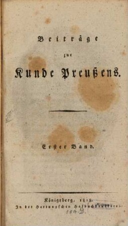 Beiträge zur Kunde Preußens. 1, 1. 1818
