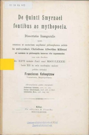 De Quinti Smyrnaei fontibus ac mythopoeia