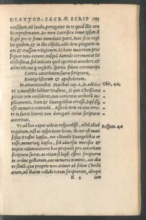 Contra autoritatem sacrae scripturae, Evangelistarum et apostolorum.