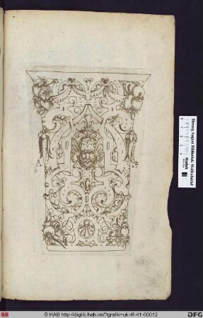 Becher, mit Ornamenten, Früchten und Maske verziert