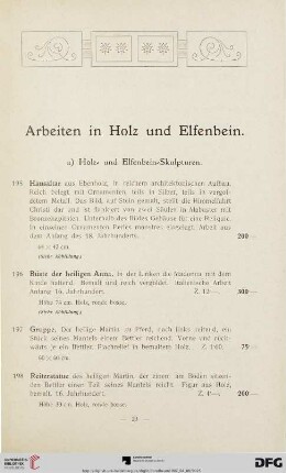 a) Holz- und Elfenbein-Skulpturen (Nr. 195-211)