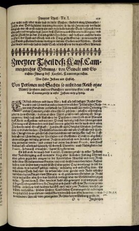 Zweyter Theil desz Kays. Cammergerichts Ordnung, von Gewalt und Gerichts-Zwang deß Kayserl. Cammergerichts.