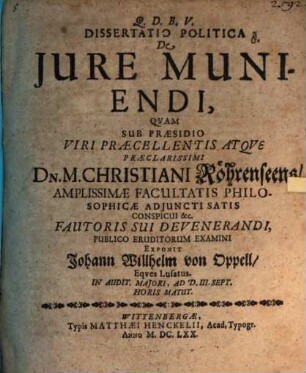 Dissertatio politica de jure muniendi