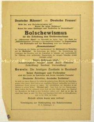 Flugblatt der Vereinigung zur Bekämpfung des Bolschewismus gegen den Spartakusbund