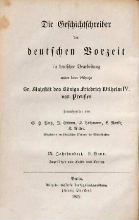 Die Jahrbücher von Fulda und Xanten