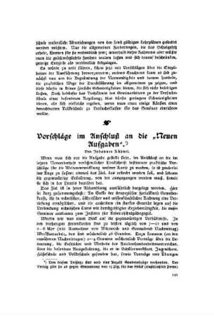 Vorschläge im Anschluß an die Neuen Aufgaben