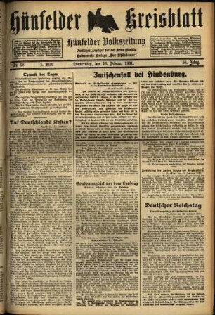 Erste Ausgabe vom Donnerstag, den 26. Februar 1931.
