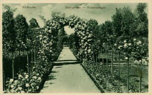 Postkartenalbum mit Motiven von Karlsruhe. "Karlsruhe. Stadtgarten - Rosenanlagen". Rosengarten