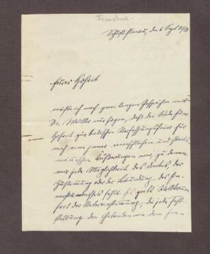 Schreiben von Anton Fendrich an Prinz Max von Baden; Einschätzungen zur Rede des Prinzen Max anlässlich des Verfassungsjubiläums am 22.08.1918