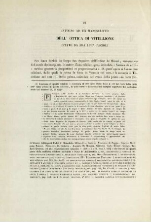 Intorno ad un manoscritto dell' ottica di Vitellione citato da Fra Luca Pacioli.