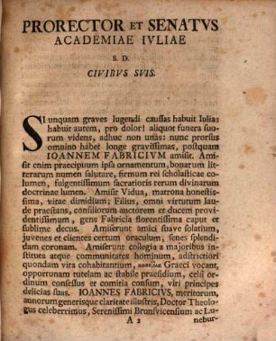Programma in funere Joannis Fabricii Abb. : [Inest defuncti vita]