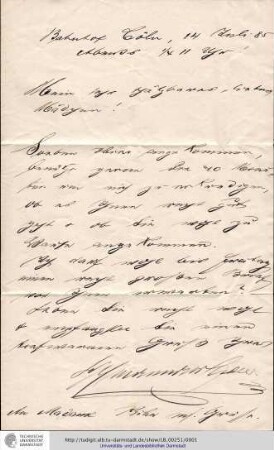 Brief vom 14.07.1885