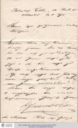 Brief vom 14.07.1885