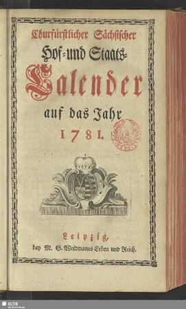 1781: Churfürstlich-Sächsischer Hof- und Staatscalender