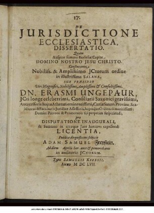 De Iurisdictione Ecclesiastica, Dissertatio