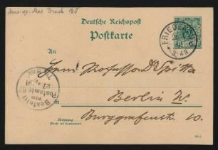 Postkarte an Philipp Spitta : 26.04.1891