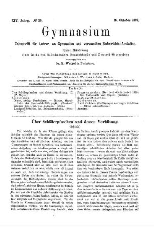 Über Schülerpfuschen und dessen Verhütung : (Schluß)