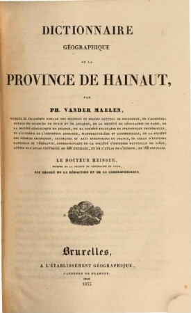 Dictionnaire géographique de la Province de Hainaut