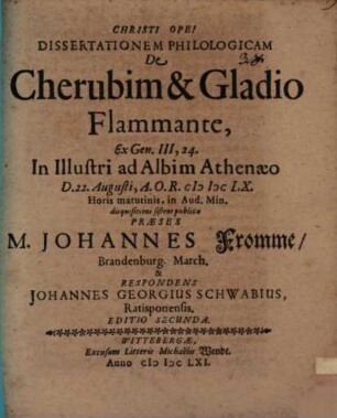 Diss. philol. de Cherubim et gladio flammante : ex Gen. III, 24