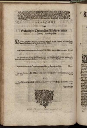 Catalogus Und Ordnung der Chirurgischen Bücher/ in diesem Andern Tomo begriffen