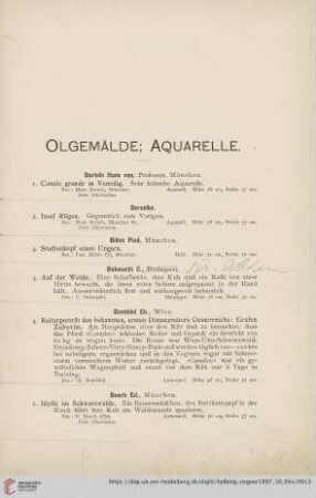 Ölgemälde, Aquarelle (Nr. 1-71)