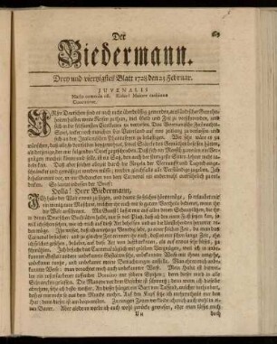 Drey und viertzigstes Blatt 1728 den 23 Februar