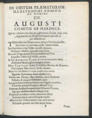 In Obitum Praematurum ...