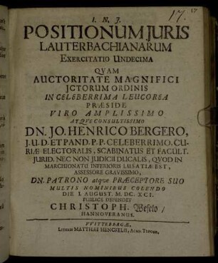 Positionum Juris Lauterbachianarum Exercitatio Undecima
