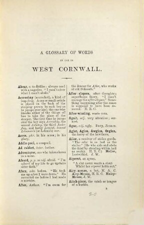 Glossary of Words in use in Cornwall : West Cornwall by Miss M. A. Courtney. East Cornwall by Thomas Q. Couch