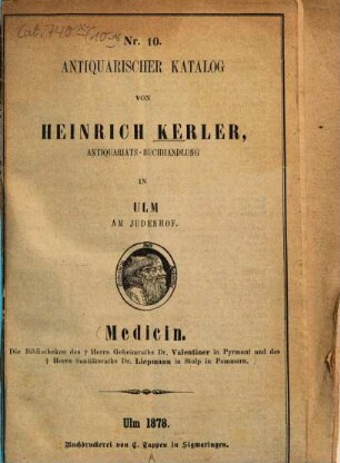 Antiquarischer Katalog von Heinrich Kerler. 10
