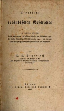 Uebersicht der irländischen Geschichte