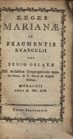 Leges Marianae In Fragmentis Evangelii : Pro Xenio Oblatae ...