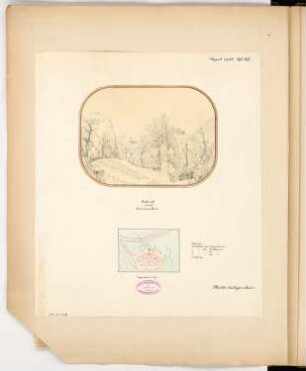 Kanzel im Freien Monatskonkurrenz April 1888: Lageplan 1:500, perspektivische Ansicht