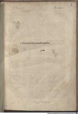 Orationes : mit Widmungsbrief an Lodovico Maria Sforza, Mailand 27.5.1481