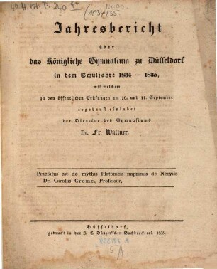 Jahres-Bericht über das Königliche Gymnasium zu Düsseldorf : für das Schuljahr .... 1834/35