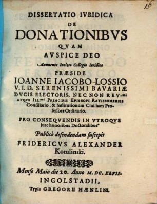 Dissertatio Ivridica De Donationibvs