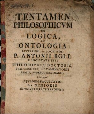 Tentamen philos. ex logica et ontologia