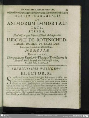 Oratio Inauguralis De Animorum Immortalitate Aeternae ...