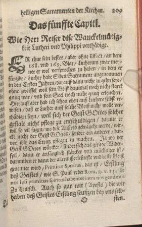Das fünffte Capitl. Wie Herr Reiser dise Wanckelmütigkeit Lutheri vnd Philippi verthädige.