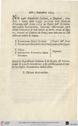 Adì 2. Settembre 1713