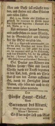 Das Fünffte Haupt-Stück. Vom Sacrament des Altars.