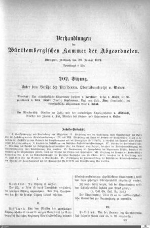 202. Sitzung, Stuttgart, 28.1.1874