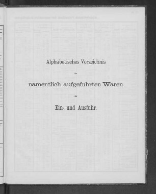 Alphabetisches Verzeichnis der namentlich aufgeführten Waren der Ein- und Ausfuhr.