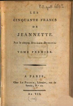 Les Cinquante Francs De Jeannette. 1