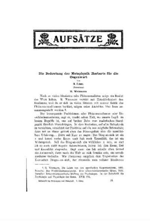 Die Bedeutung der Metaphysik Herbarts für die Gegenwart : (Fortsetzung)