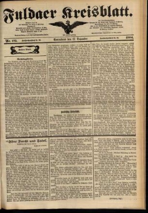 Erste Ausgabe vom Samstag, den 17. Dezember 1904.