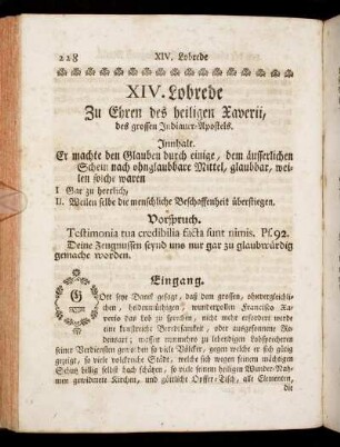 XIV. Lobrede Zu Ehren des heiligen Xaverii, des grossen Indianer-Apostels.
