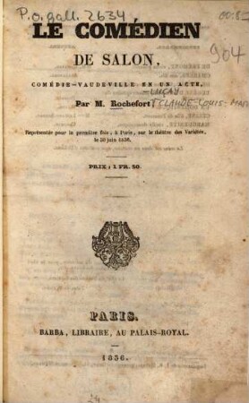 Le comédien de salon : Comédie-vaudeville en un acte